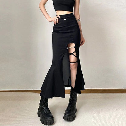 DressBetty - Gothic Split Mermaid Punk Style Long Skirt