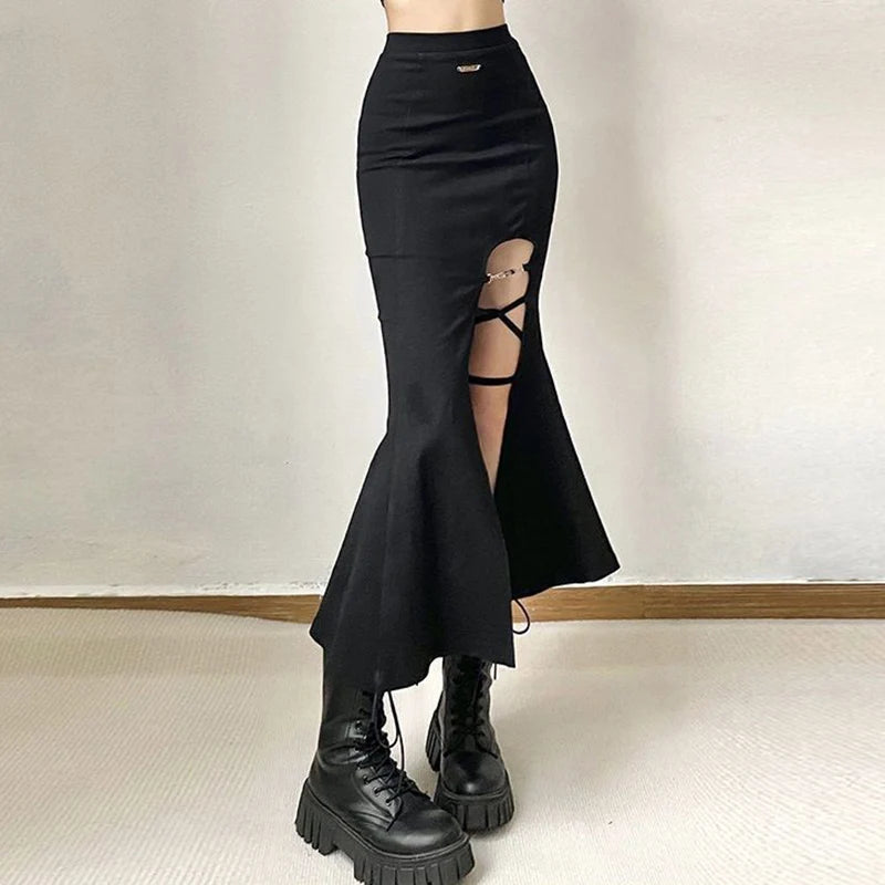 DressBetty - Gothic Split Mermaid Punk Style Long Skirt