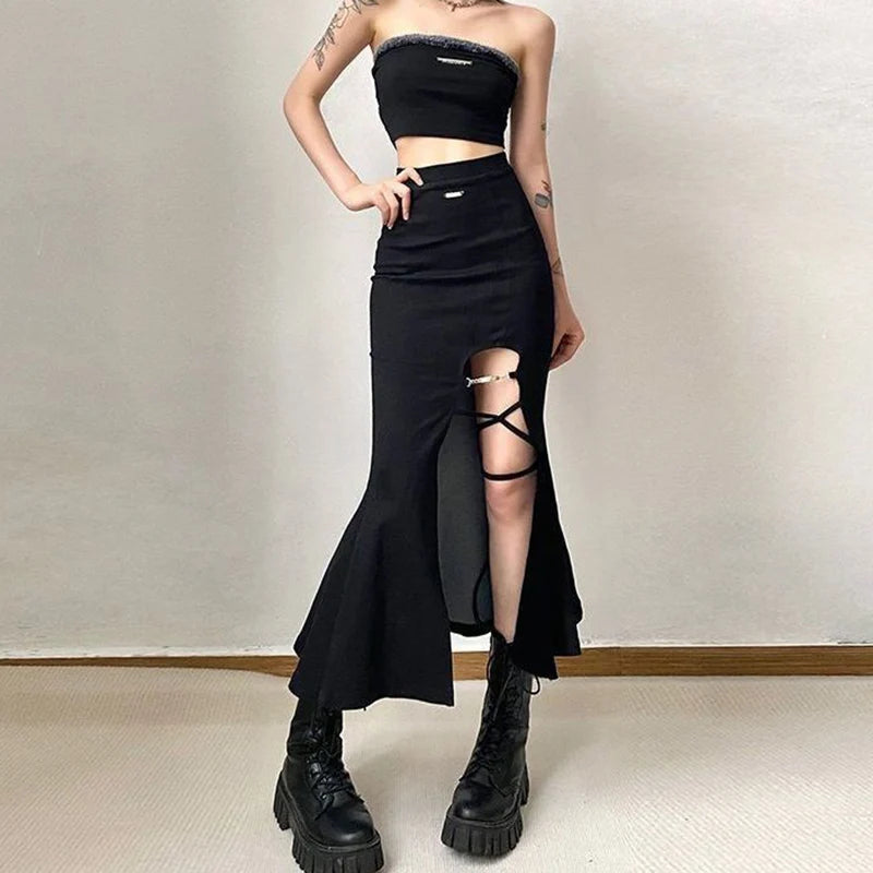 DressBetty - Gothic Split Mermaid Punk Style Long Skirt