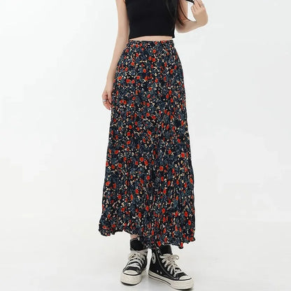 DressBetty - Korean Fashion Floral Print Elegant Long Skirt