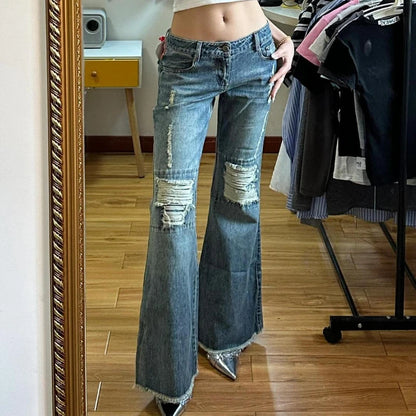 Ripped High Vintage Washed Distressed Baggy Casual Wide Leg Jeans