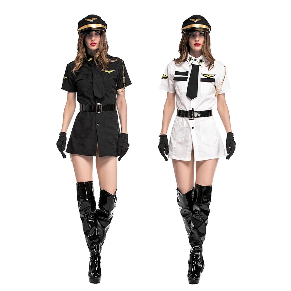 Sexy Female Pilot Captain Nightclub Cop Dance Show Halloween Cosplay Costume