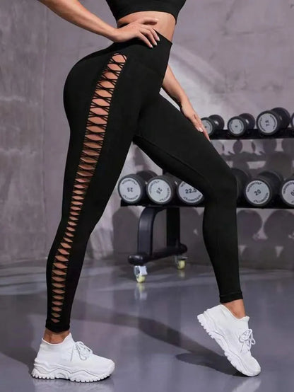 Sexy Hollow Black Seamless Fitness High Waist Sports Female Leggings