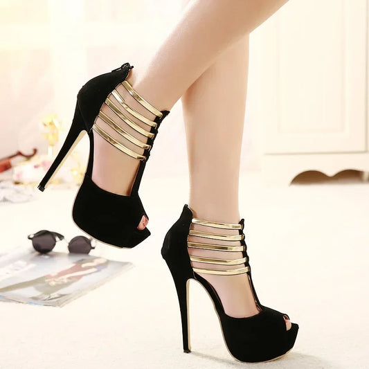 Sleek Sexy Open Toe Platform Narrow Band Hollow Elegant High Heel