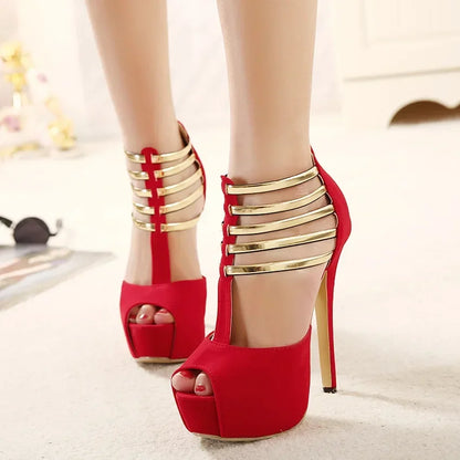 Sleek Sexy Open Toe Platform Narrow Band Hollow Elegant High Heel