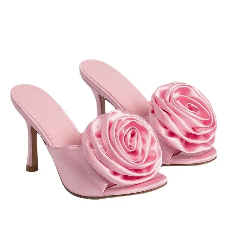 Sexy peep toe rose flower slip-on Thin high heel summer High Heel