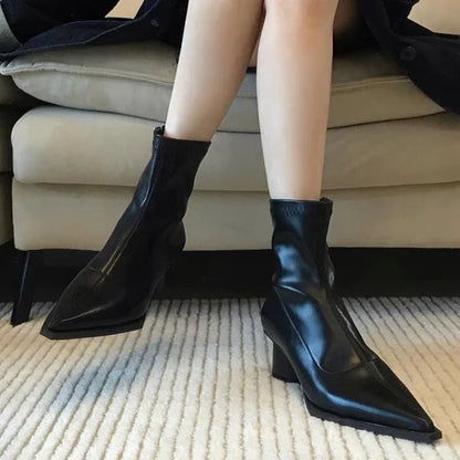 Sexy Pointed Toe Black Matte Simple Versatile Modern Ankle Boot