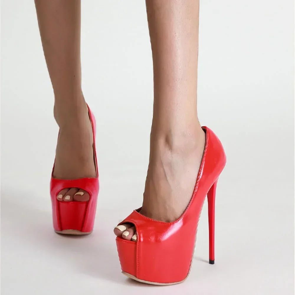 Daring Sexy Red Fish Mouth Platform Shallow Mouth Ultra Super High Heel High Heel