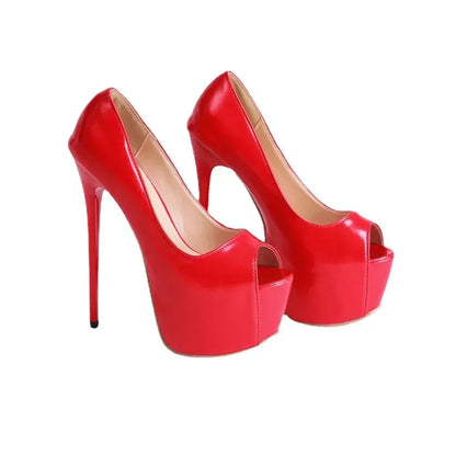 Daring Sexy Red Fish Mouth Platform Shallow Mouth Ultra Super High Heel High Heel