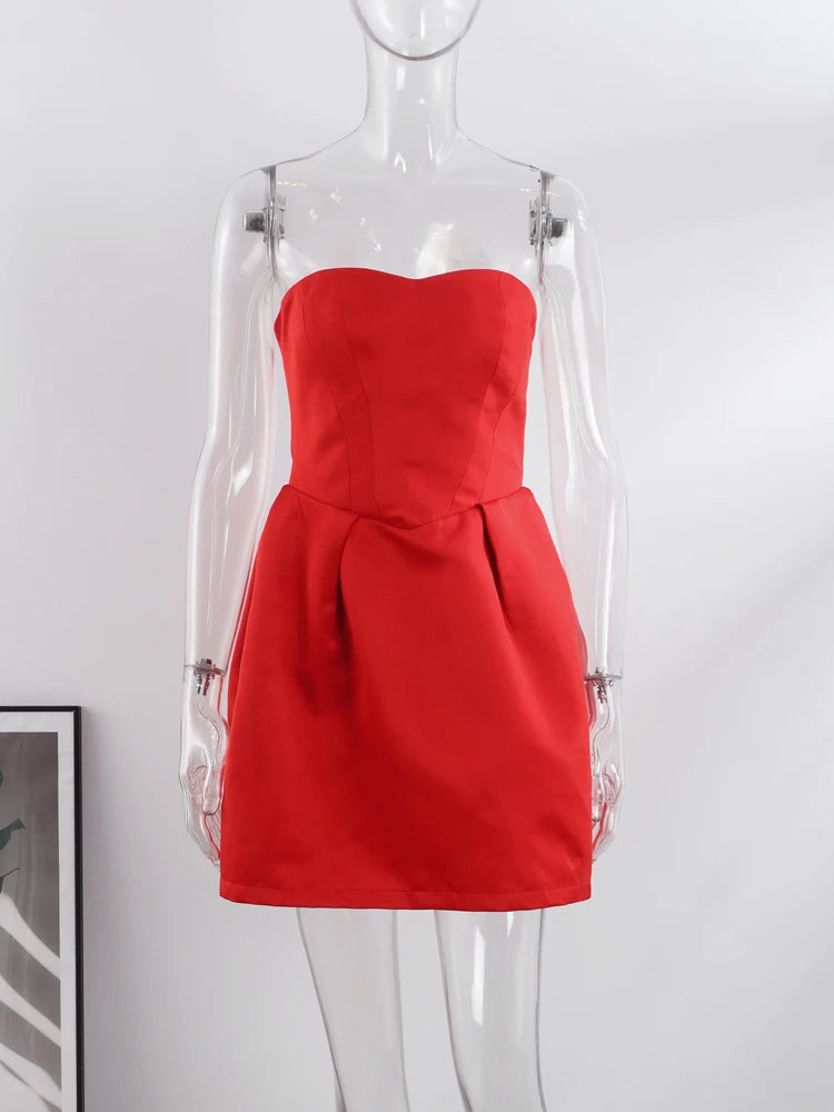 Strapless Backless Red Christmas Party Dress