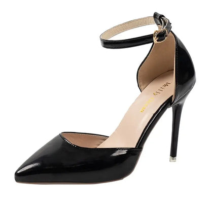 Sexy Bead Patent Leather Ankle Strap Pointed Toe Customizable High Heel