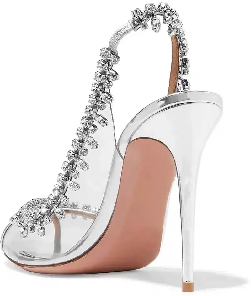 Shiny Crystal PVC Transparent Fish Mouth Summer Party High Heel