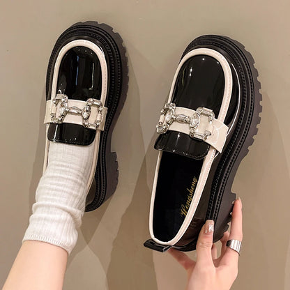 Rhinestone Mix Color Chunky Thick Bottom Non-Slip Shiny Casual Flats Loafers