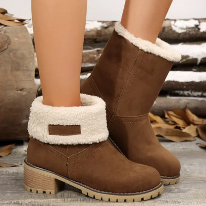 Shoes for Women 2024 Fashion Slip on Women's Boots Winter Round Toe Plush Warm Comfortable Chunky Heel Platform Lady Snow Boots