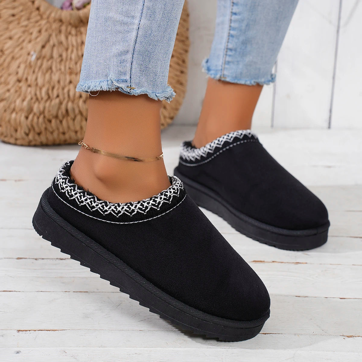 Cashmere Warm Thick Sole Comfortable Half Slipper Snow Boot