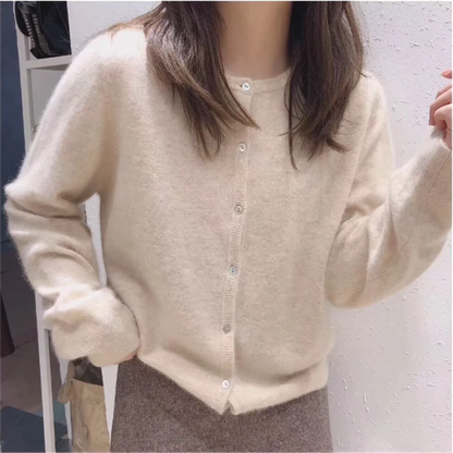 Solid Knit Single Breasted Long Sleeve Loose Autumn Spring Casual Elegant Cardigan