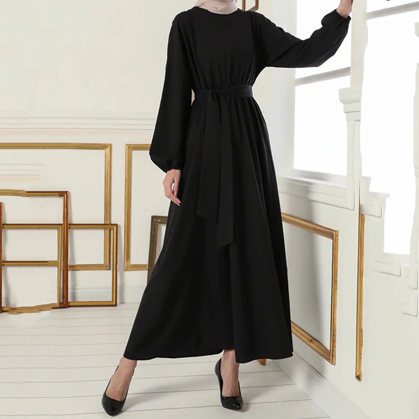 Muslim Solid Islamic Fashion African Dubai Abaya Women's Hijab Long Robe Dress