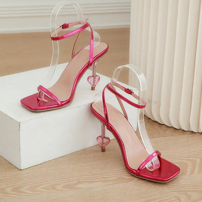 Elegant Square Head Thin High-heeled Open Toe Narrowband Ankle Buckle Banquet High Heel