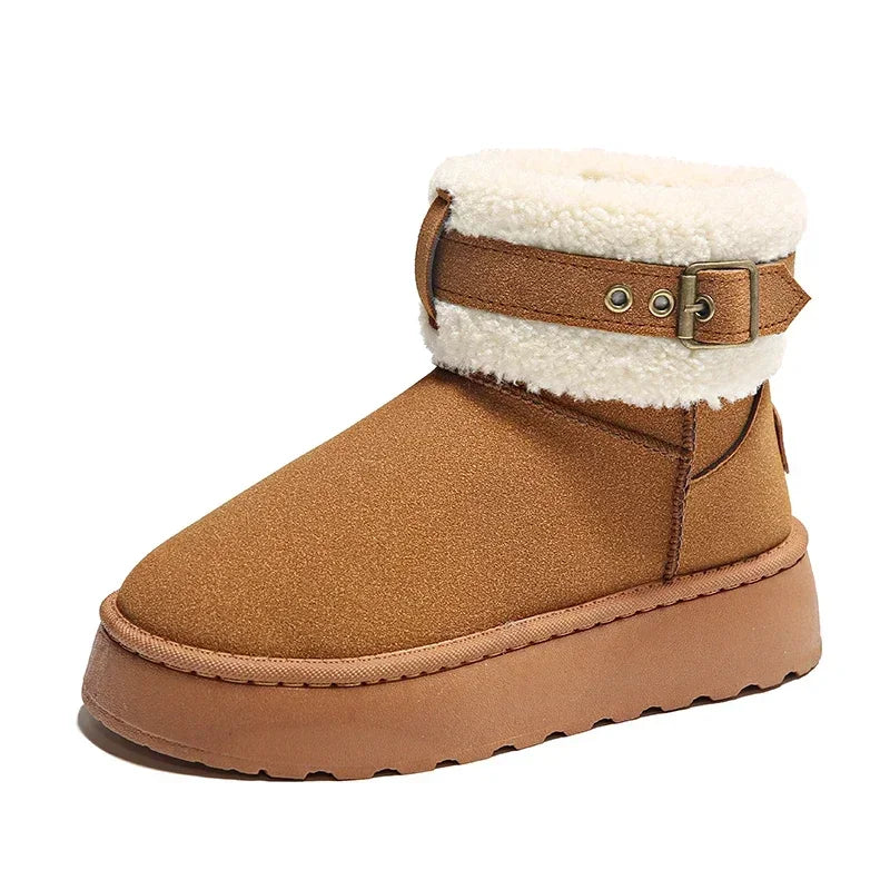 Thick Bottom Women's Fleece-lined Winter Boots Cotton Warm Shoes Integrated Leather Outerwear New 2024 Style Snow Boots