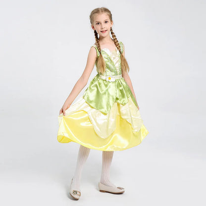 Tiana Dress Up Princess Cosplay Role Playing Party Sleeveless Carnival Halloween Kid Costume