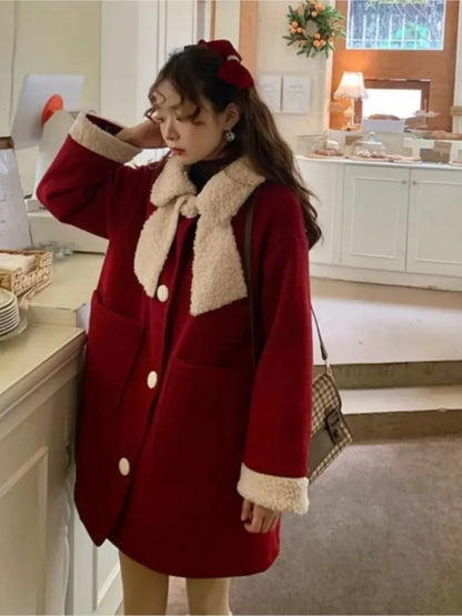 Winter Christmas Warm Loose Red Fashion Thick New Coat