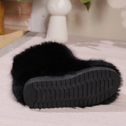 Winter Fuzzy Fluffy Fur Plush Lining Slip-on Rubber Flat Outdoor Bowtie Warm Snow Boot