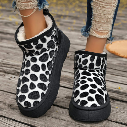 Winter Women Platform Boots New Leopard fashion High Quality Shoes for Women Slip-on Thickened Fluff Snow Round Toe Boots Women