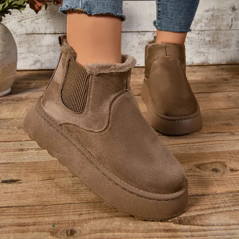 Winter Women Short Plush Warm Snow Boots Casual Shoes  New Suede Fur Chelsea Ankle Boots Flats Platform Ladies Shoes Botas