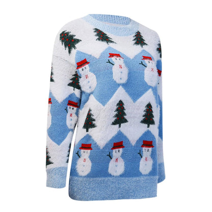 Christmas Snowman Cartoon Knit Long Sleeve Female Tree Sweater