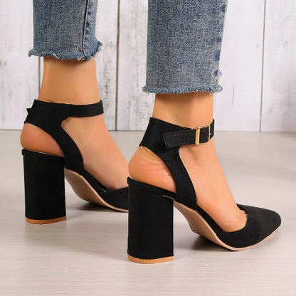 Women's Pointed Toe Highs Trend Summer New Fashion Suede Chunky Shal Sexy Shoes Low Heel Pumps