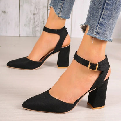 Women's Pointed Toe Highs Trend Summer New Fashion Suede Chunky Shal Sexy Shoes Low Heel Pumps