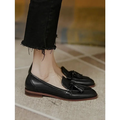 Patent Leather Bowknot Low Heel British Tassel Fashion Casual Flats Loafers