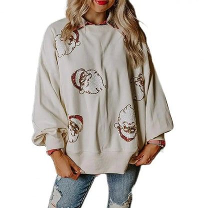 Sequin Santa Pattern Christmas Hoodie with Lantern Sleeves