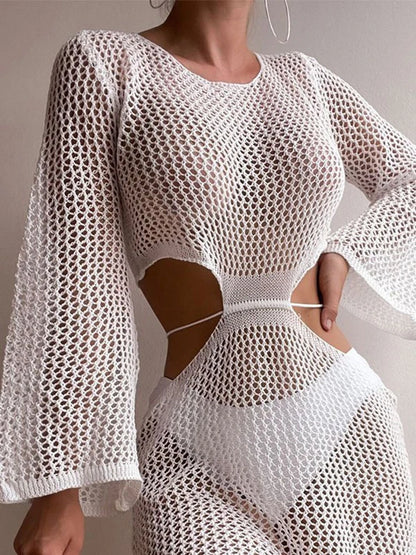 Women Sexy White Cutout Long Cover Up Midi Dresses