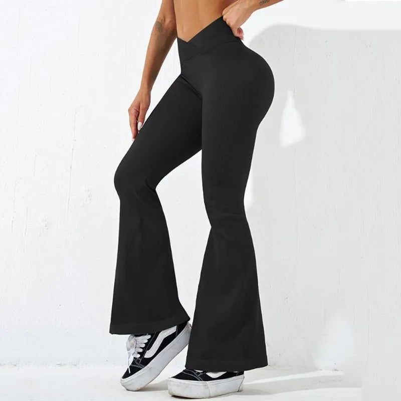 Thread Seamless Fitness Flared High Waist Hip Liftting Sexy Slim Leggings