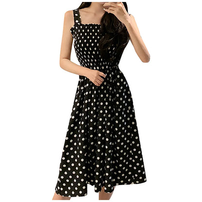 Women's Summer Fashion Loose Polka Dot Shoulder Plus Size Sexy Midi Dresses