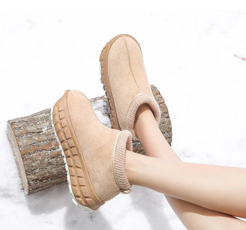 Women's Knitted Cuffed Snow Boots 2024 New Winter Cold-proof and Warm Fur Boots Non-slip Thick-soled Ladies Cotton Shoes Zapatos