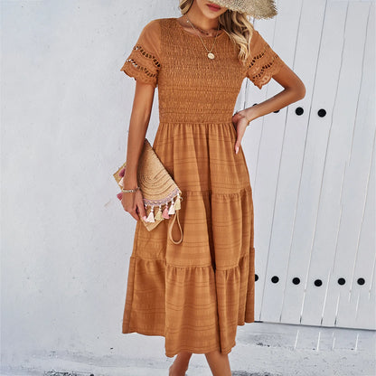 Solid Temperament Play Sheath Hollow Korean Midi Dresses