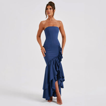 Women's Maxi Autumn Winter Sexy Backless Strapless Irregular Temperament Elegant Traf Midi Dresses