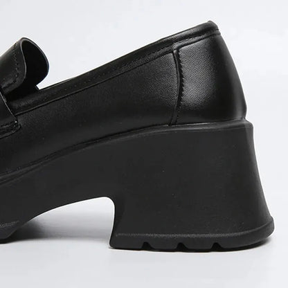 Slip On Thick Platform Black School Uniform Japan Style Leather Pumps Loafers