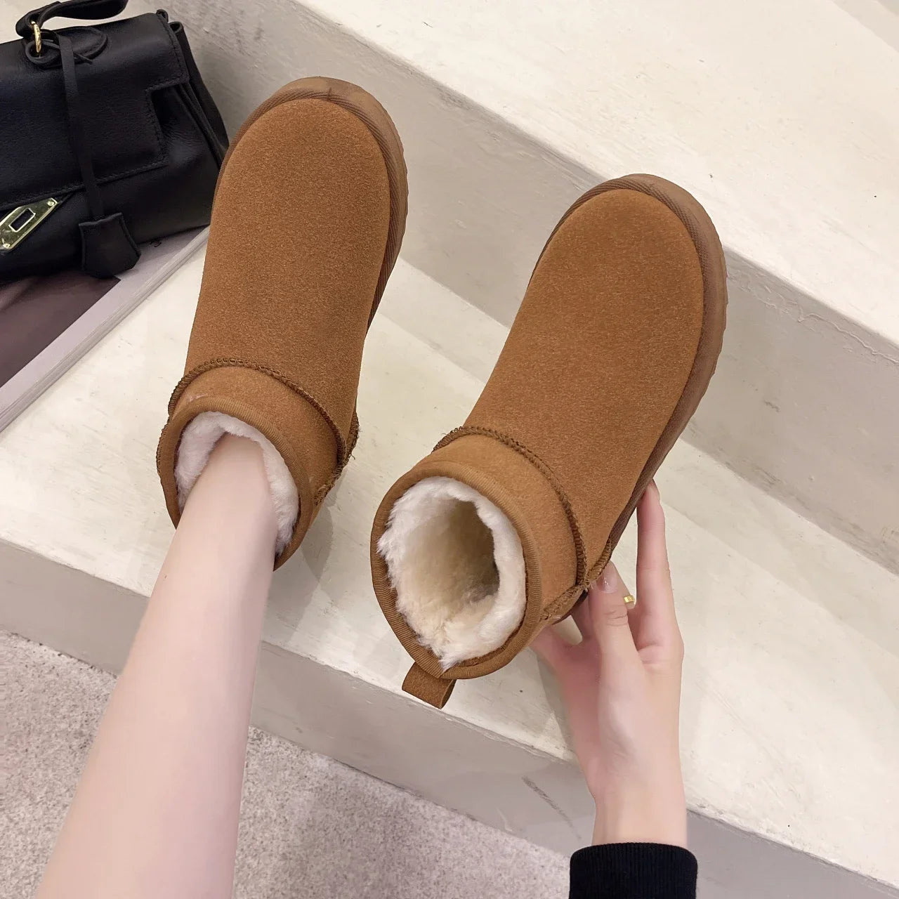 Women's Shoes Australian Boots Winter Footwear Round Toe Flat Heel Boots-Women Fashion Snow Low Ladies Ankle Cotton 36-42