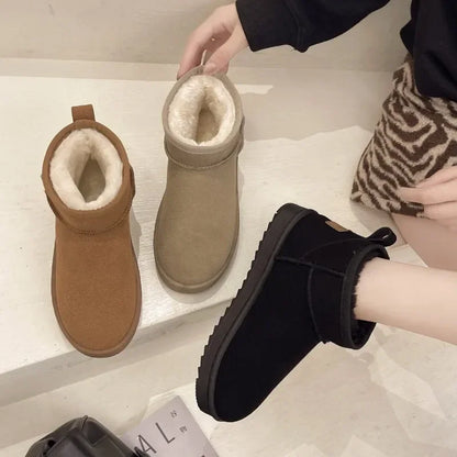 Women's Shoes Australian Boots Winter Footwear Round Toe Flat Heel Boots-Women Fashion Snow Low Ladies Ankle Cotton 36-42