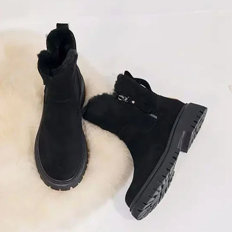 Women's Snow Boots Winter Mid-Tube Plus Velvet Thickened Warm Cotton Shoes Fur Integrated Fashion Platform Female Booties