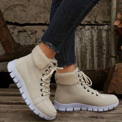 Fluffy Lace Up Soft Sole Flat Casual Winter Warm Snow Boot