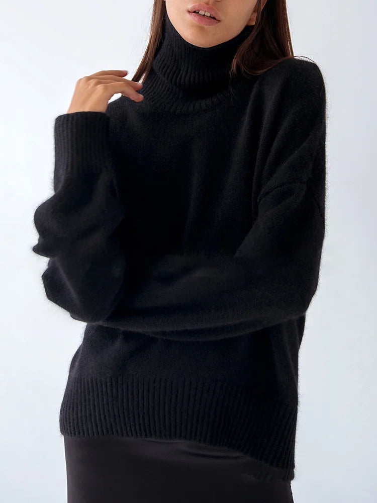 Thick Oversize Turtleneck Winter Warm White Knitted Oversized Sweater