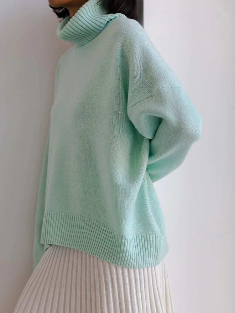 Thick Oversize Turtleneck Winter Warm White Knitted Oversized Sweater