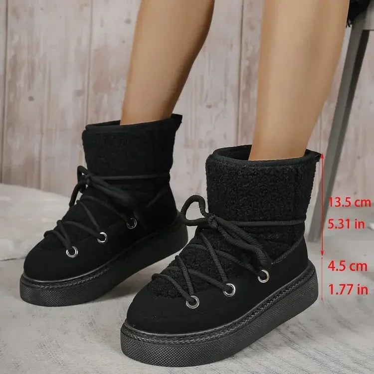 Thick-soled Cross-strap Round Toe Plush Warm Casual Snow Boot