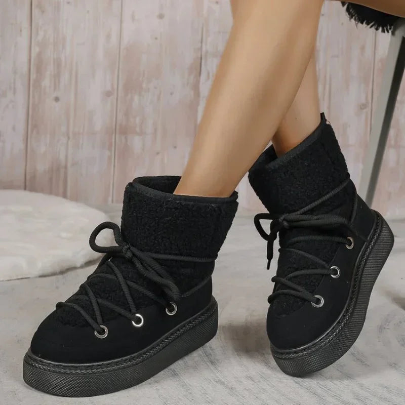 Thick-soled Cross-strap Round Toe Plush Warm Casual Snow Boot