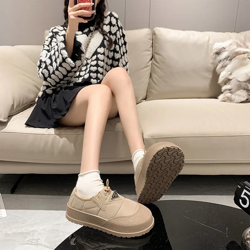 Women's Walking Shoes Snow Boots Outdoor Casual Loafers Winter New Fashion Thick Soft Soled Anti Ski Plush Warm Cotton Booties