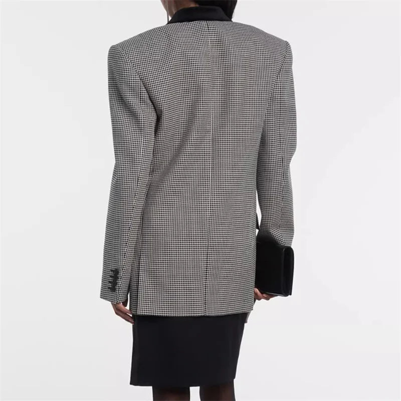 Black Stand Collar Long Sleeves Hollow Out Office Lady Autumn Warm Blazer